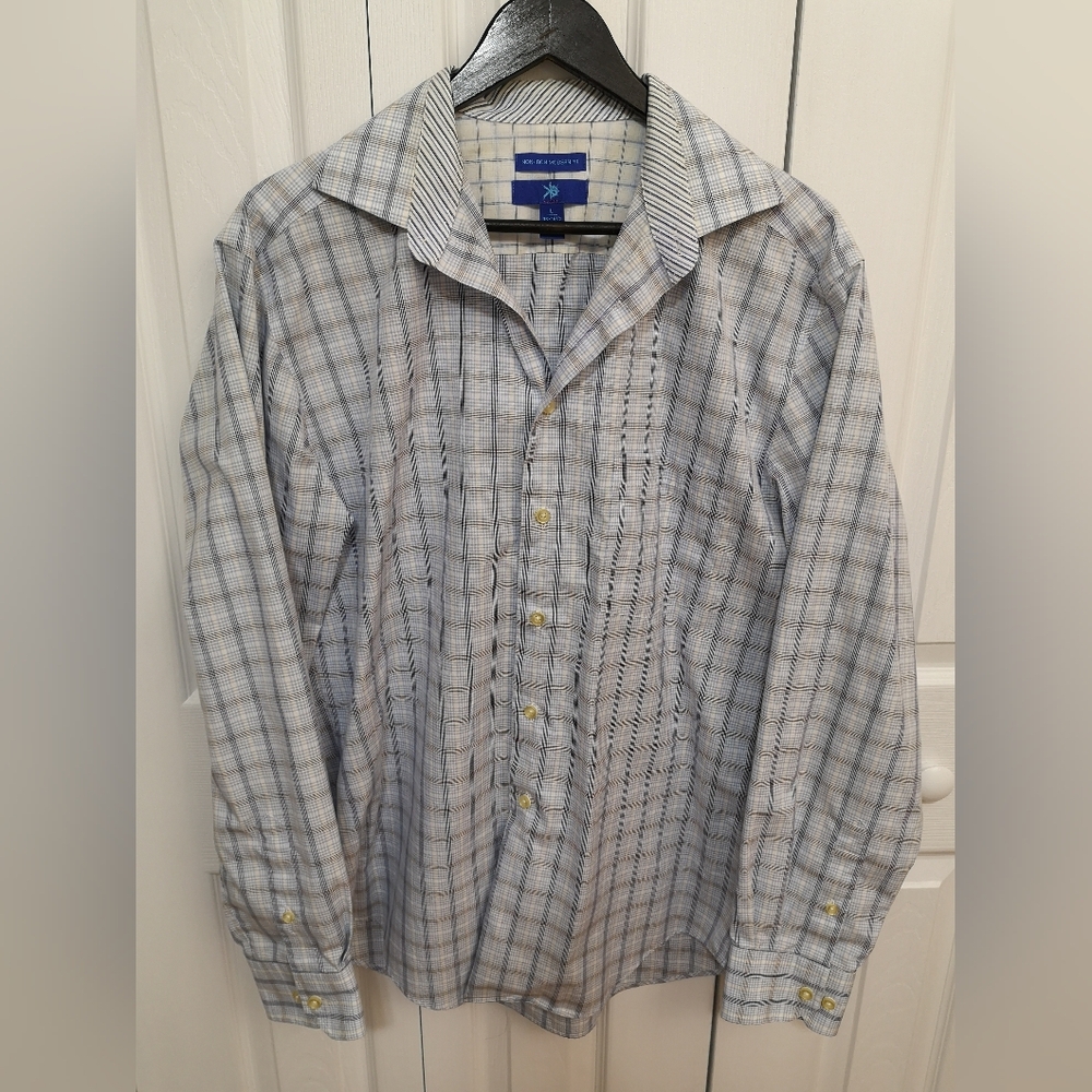 Egara Non-Iron Modern Fit Plaid Dress Shirt L (16–16.5)